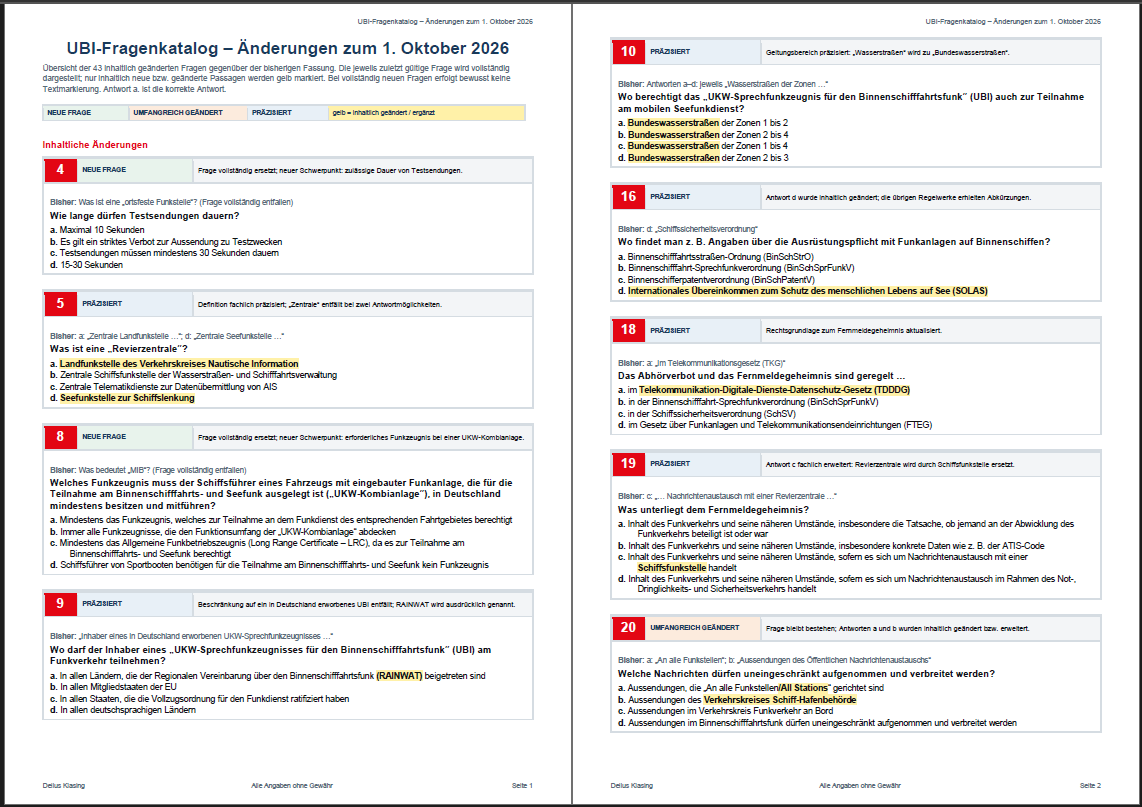 Änderungen UBI-Fragenkatalog zum 1.10.2026.
